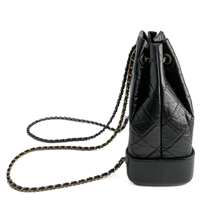 chanel gabrielle mini backpack Chanel Gabrielle Matelassè Distressed Calfskin Leather 2-Ways Bucket Backpack Black