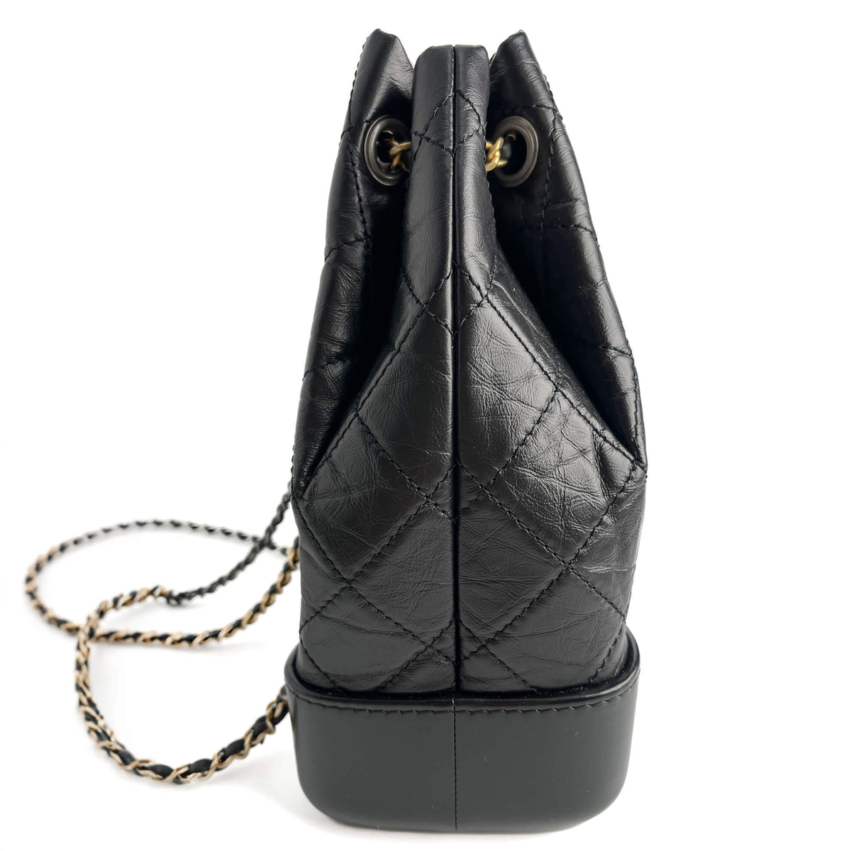 Second hand Chanel Gabrielle Matelassè Distressed Calfskin Leather 2 - Ways Bucket Backpack Black - Tabita Bags