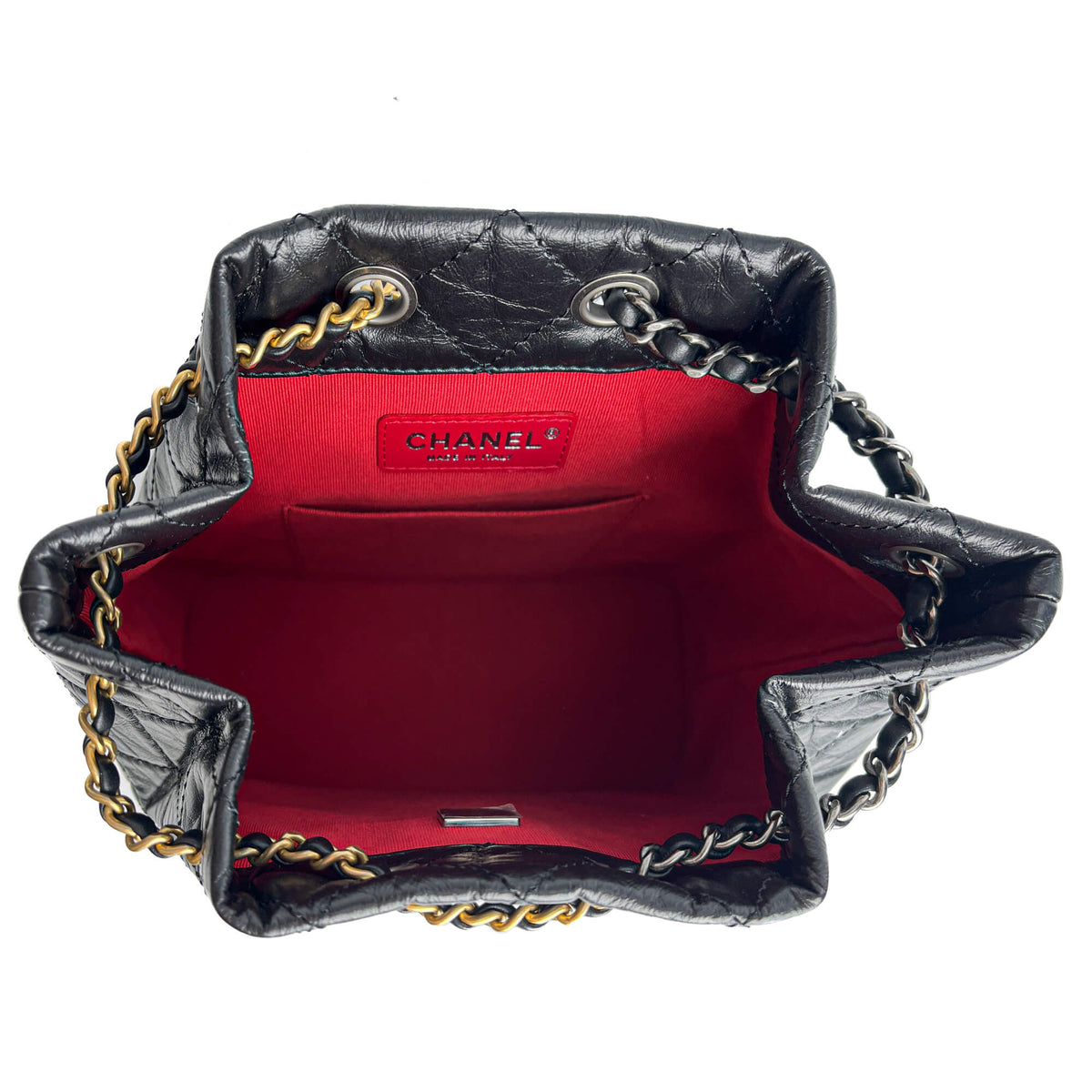 Second hand Chanel Gabrielle Matelassè Distressed Calfskin Leather 2 - Ways Bucket Backpack Black - Tabita Bags