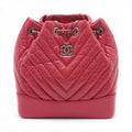 Second hand Chanel Gabrielle Matelassè Distressed Calfskin Leather 2 - Ways Bucket Backpack Cherry Red - Tabita Bags