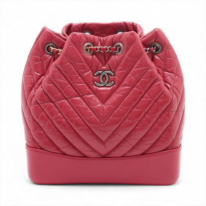 Second hand Chanel Gabrielle Matelassè Distressed Calfskin Leather 2 - Ways Bucket Backpack Cherry Red - Tabita Bags