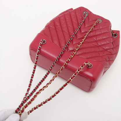 Second hand Chanel Gabrielle Matelassè Distressed Calfskin Leather 2 - Ways Bucket Backpack Cherry Red - Tabita Bags