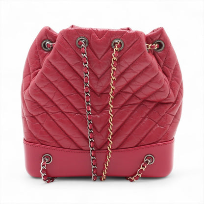 Second hand Chanel Gabrielle Matelassè Distressed Calfskin Leather 2 - Ways Bucket Backpack Cherry Red - Tabita Bags
