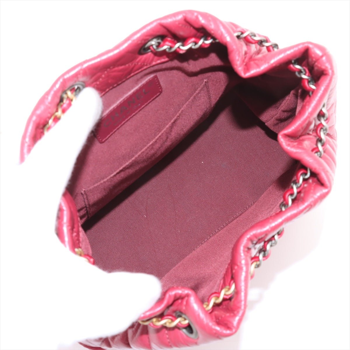 Second hand Chanel Gabrielle Matelassè Distressed Calfskin Leather 2 - Ways Bucket Backpack Cherry Red - Tabita Bags