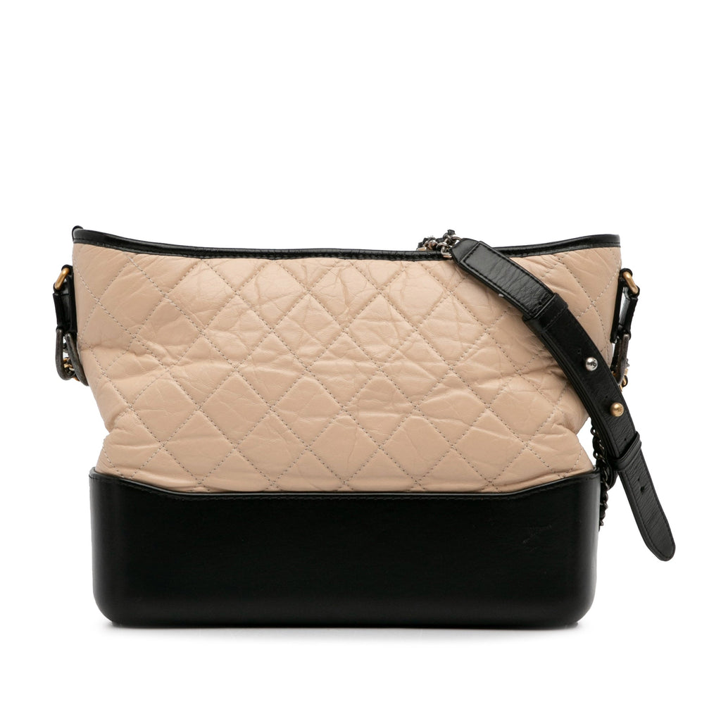 Second hand Chanel Gabrielle Medium Lambskin Leather Matelassè Shoulder Bag Brown - Tabita Bags