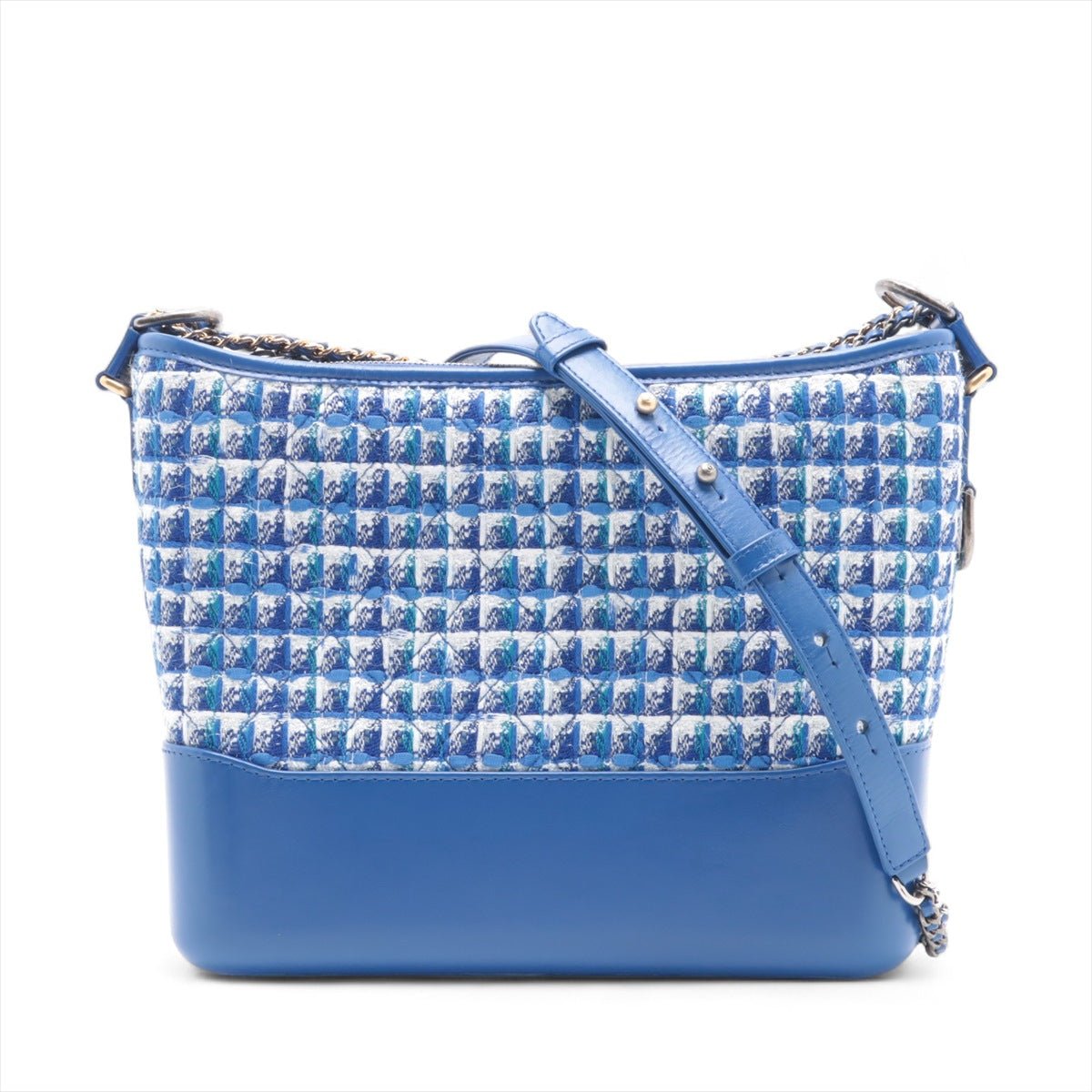 Second hand Chanel Gabrielle Medium Lambskin Leather Matelassè Shoulder Bag Tweed Blue - Tabita Bags