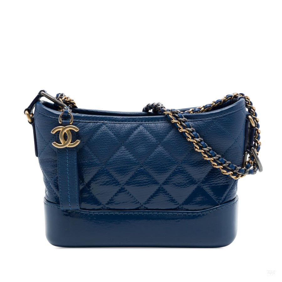 Second hand Chanel Gabrielle Small Lambskin Leather Chevron Shoulder Bag Blue - Tabita Bags