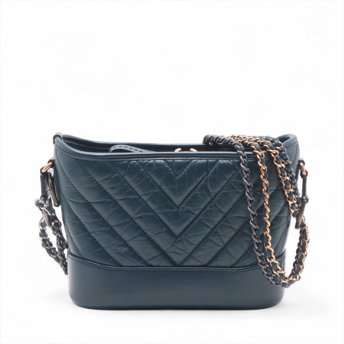 Second hand Chanel Gabrielle Small Lambskin Leather Chevron Shoulder Bag Blue - Tabita Bags