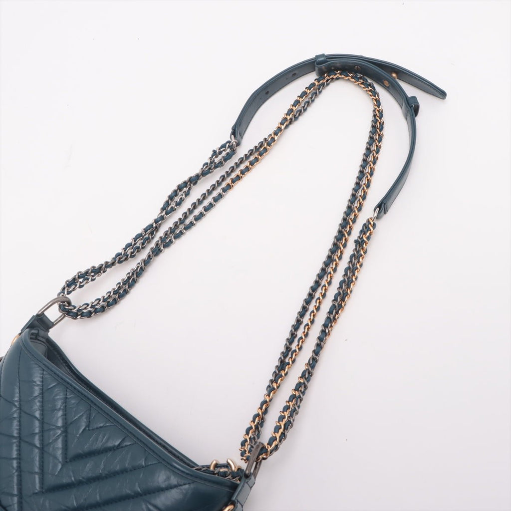 Second hand Chanel Gabrielle Small Lambskin Leather Chevron Shoulder Bag Blue - Tabita Bags