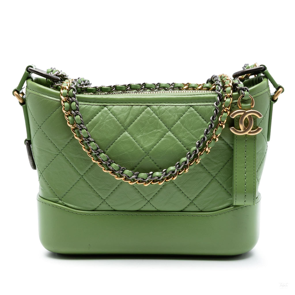Second hand Chanel Gabrielle Small Lambskin Leather Chevron Shoulder Bag Green - Tabita Bags