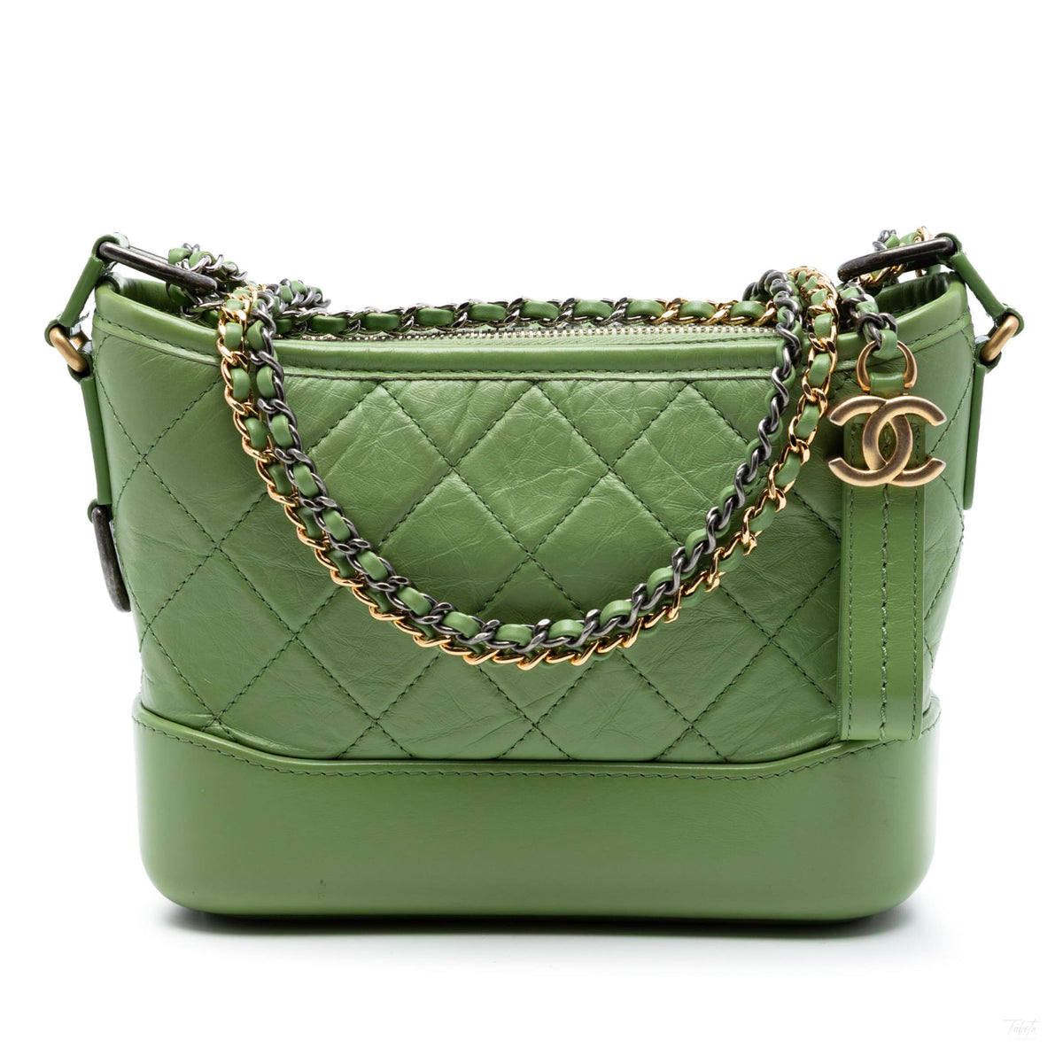 Second hand Chanel Gabrielle Small Lambskin Leather Chevron Shoulder Bag Green - Tabita Bags