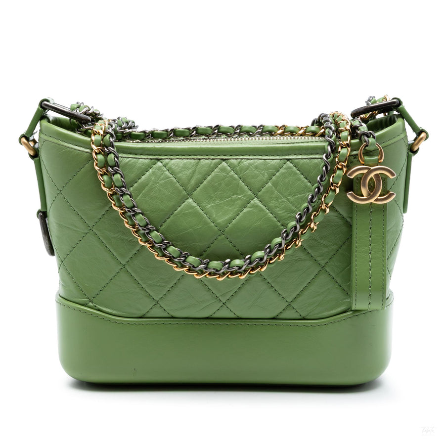 Second hand Chanel Gabrielle Small Lambskin Leather Chevron Shoulder Bag Green - Tabita Bags