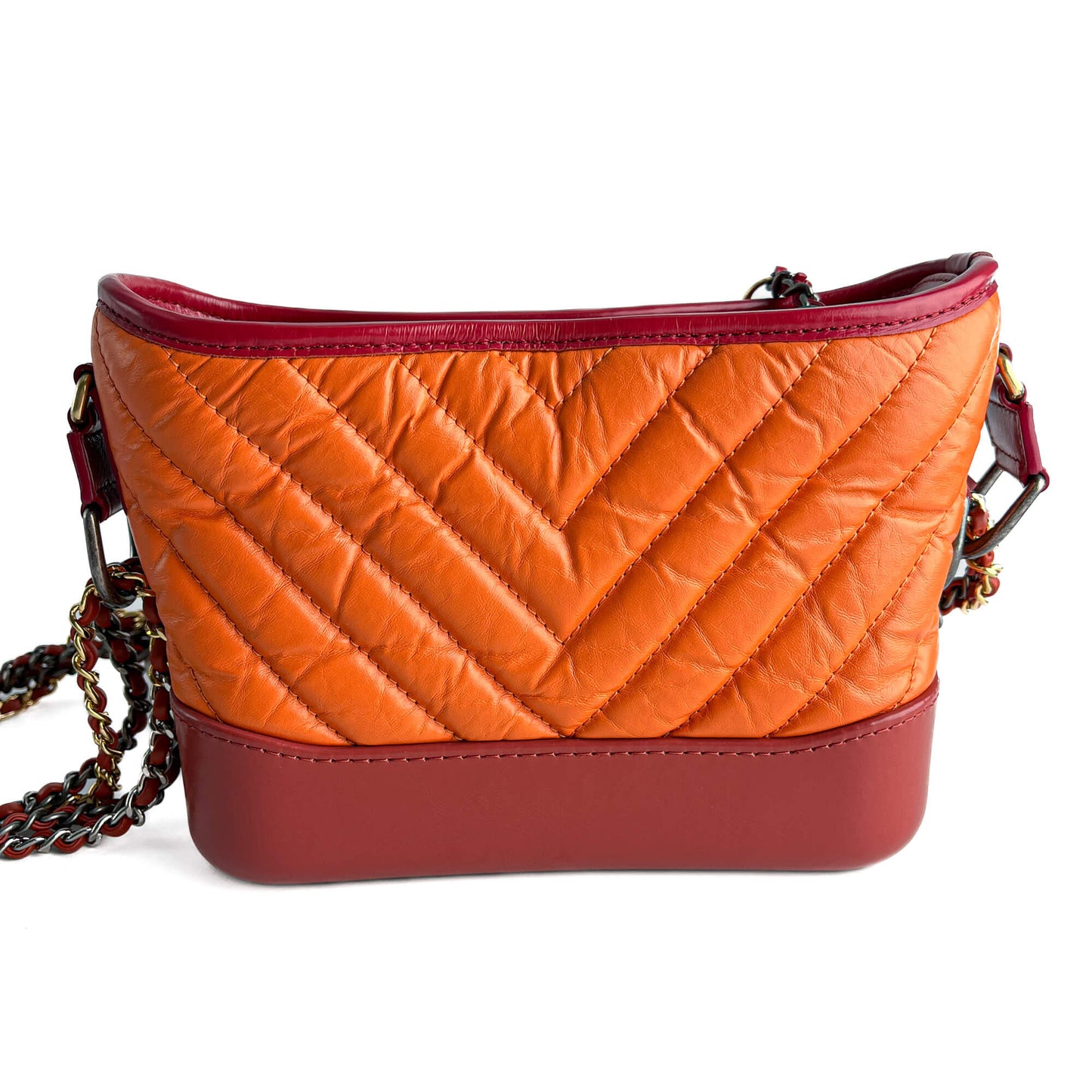 Second hand Chanel Gabrielle Small Lambskin Leather Chevron Shoulder Bag Orange - Tabita Bags