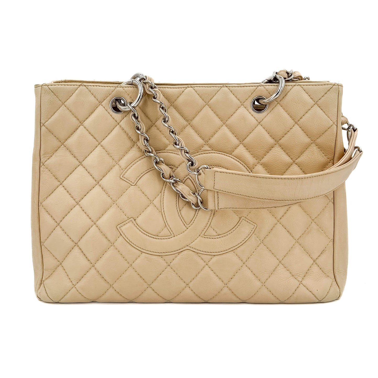 Second hand Chanel GST Quilted Caviar Leather Shopper Bag Beige - Tabita Bags