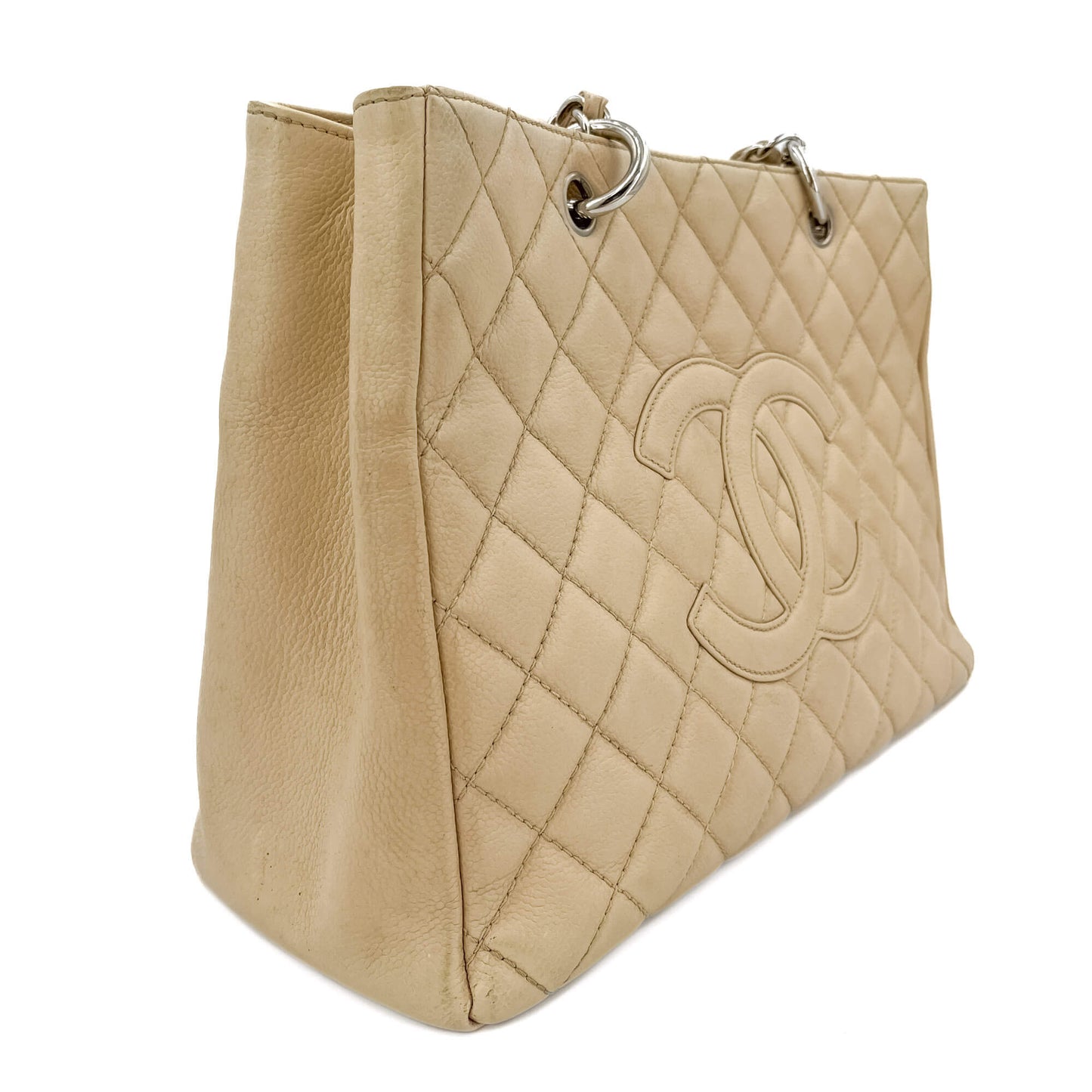 Second hand Chanel GST Quilted Caviar Leather Shopper Bag Beige - Tabita Bags