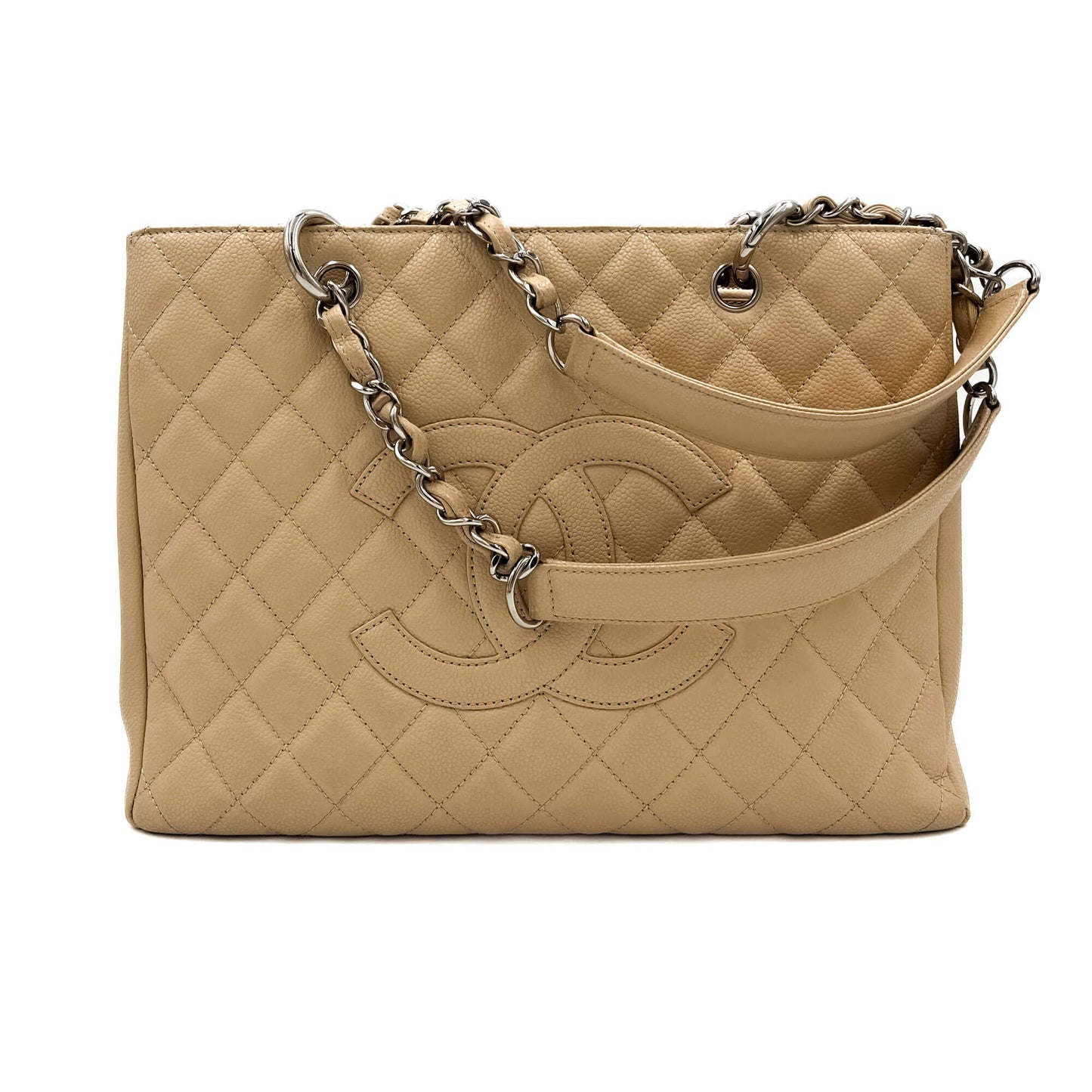 Second hand Chanel GST Quilted Caviar Leather Shopper Bag Beige - Tabita Bags