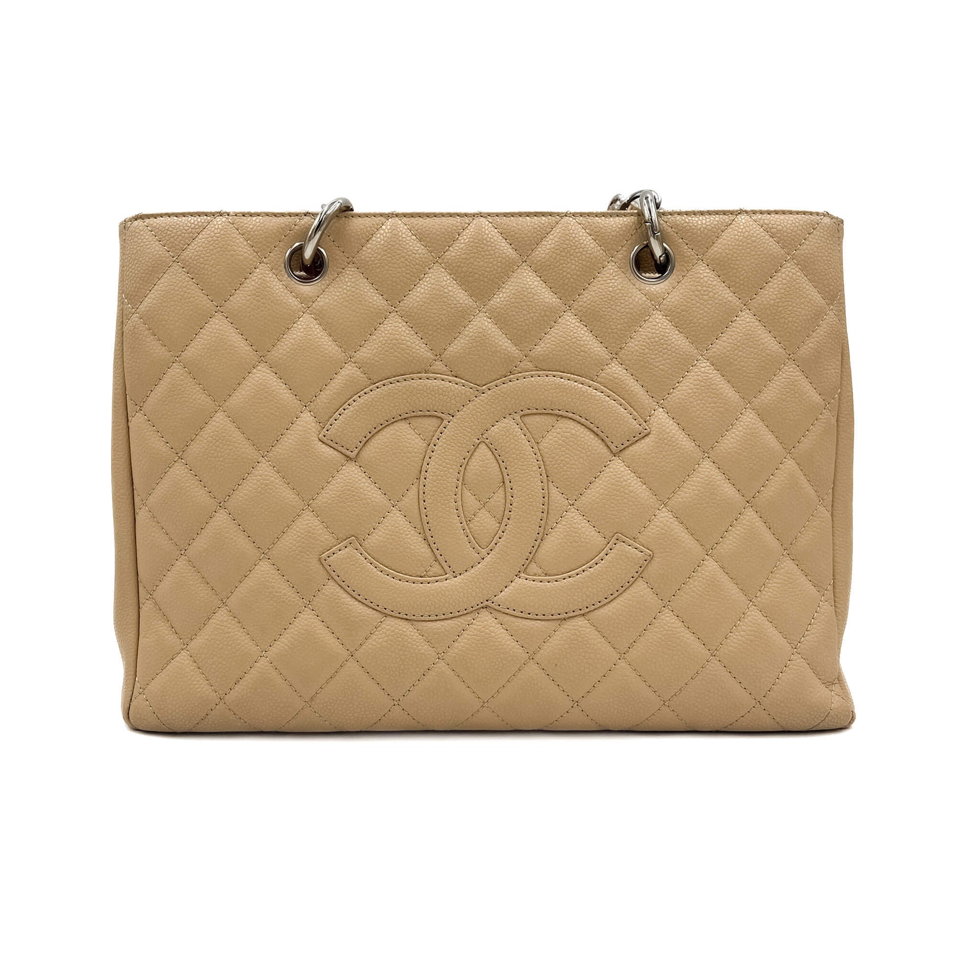 Second hand Chanel GST Quilted Caviar Leather Shopper Bag Beige - Tabita Bags