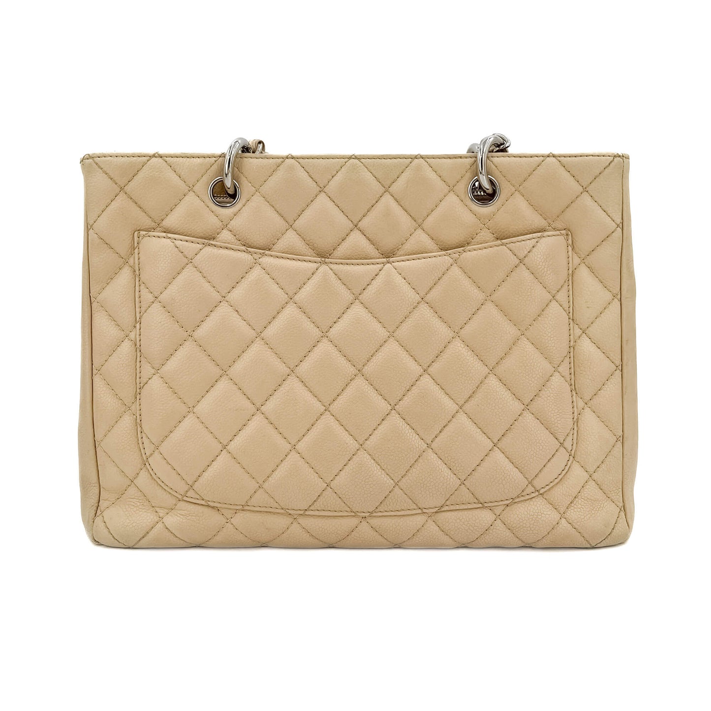 Second hand Chanel GST Quilted Caviar Leather Shopper Bag Beige - Tabita Bags