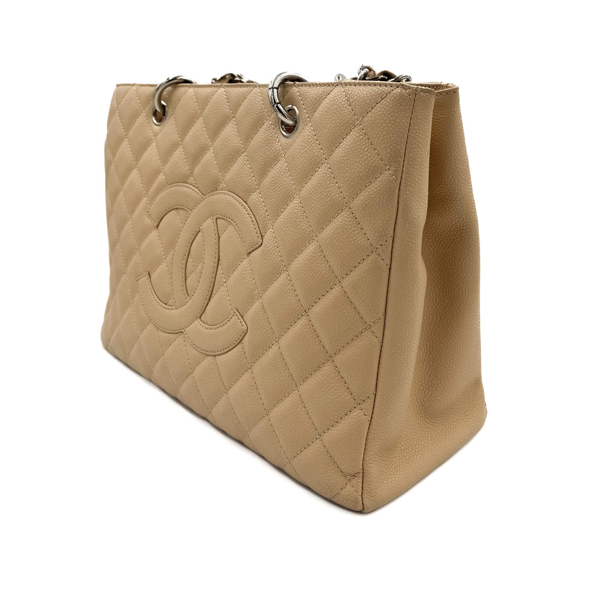 Second hand Chanel GST Quilted Caviar Leather Shopper Bag Beige - Tabita Bags