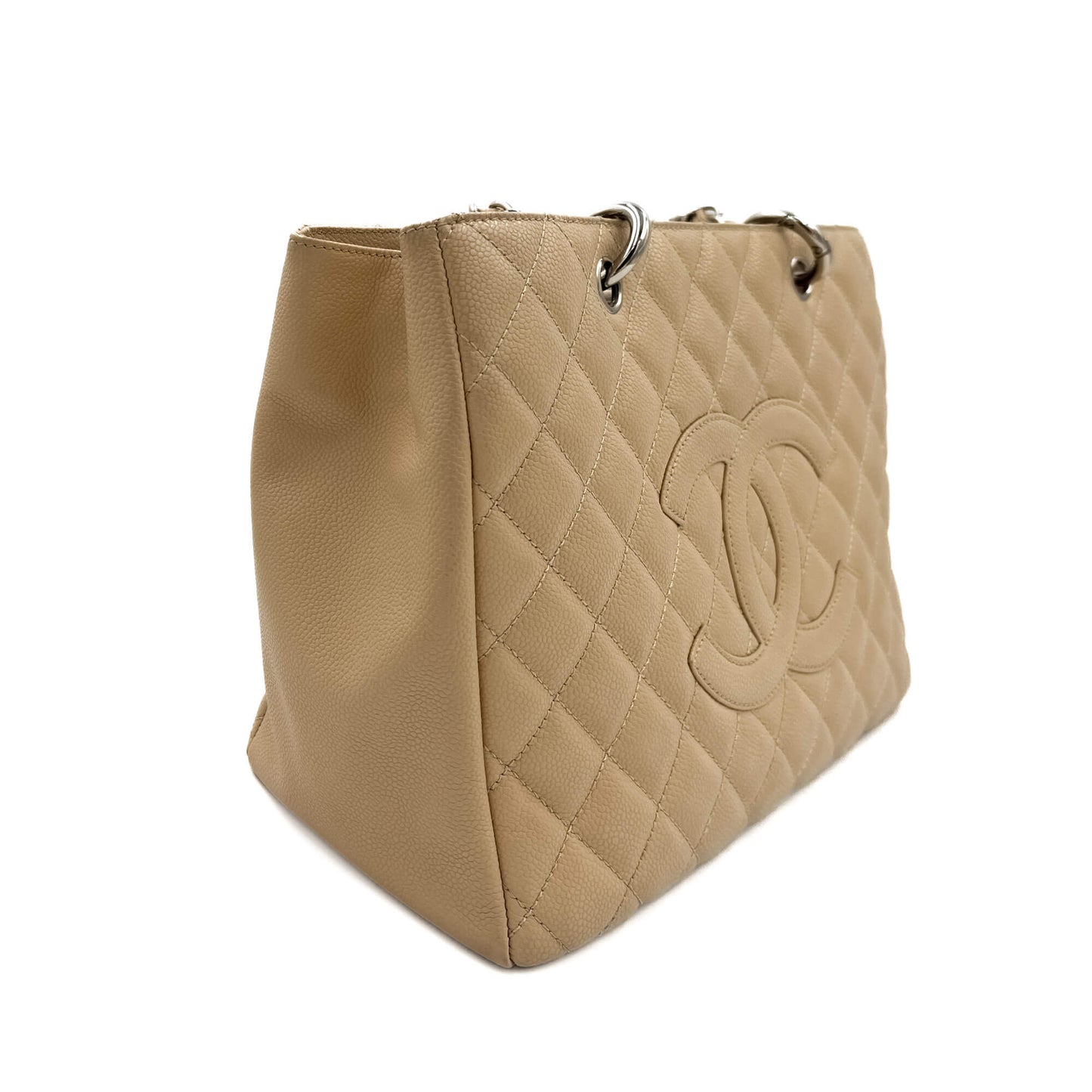 Second hand Chanel GST Quilted Caviar Leather Shopper Bag Beige - Tabita Bags