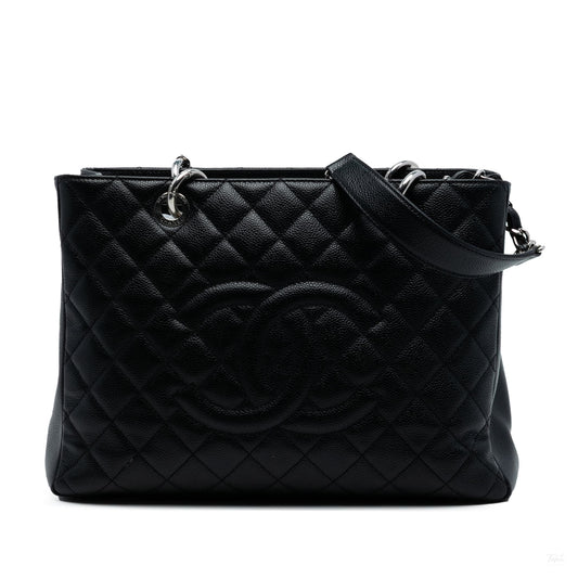 Second hand Chanel GST Quilted Caviar Leather Shopper Bag Black - Tabita Bags