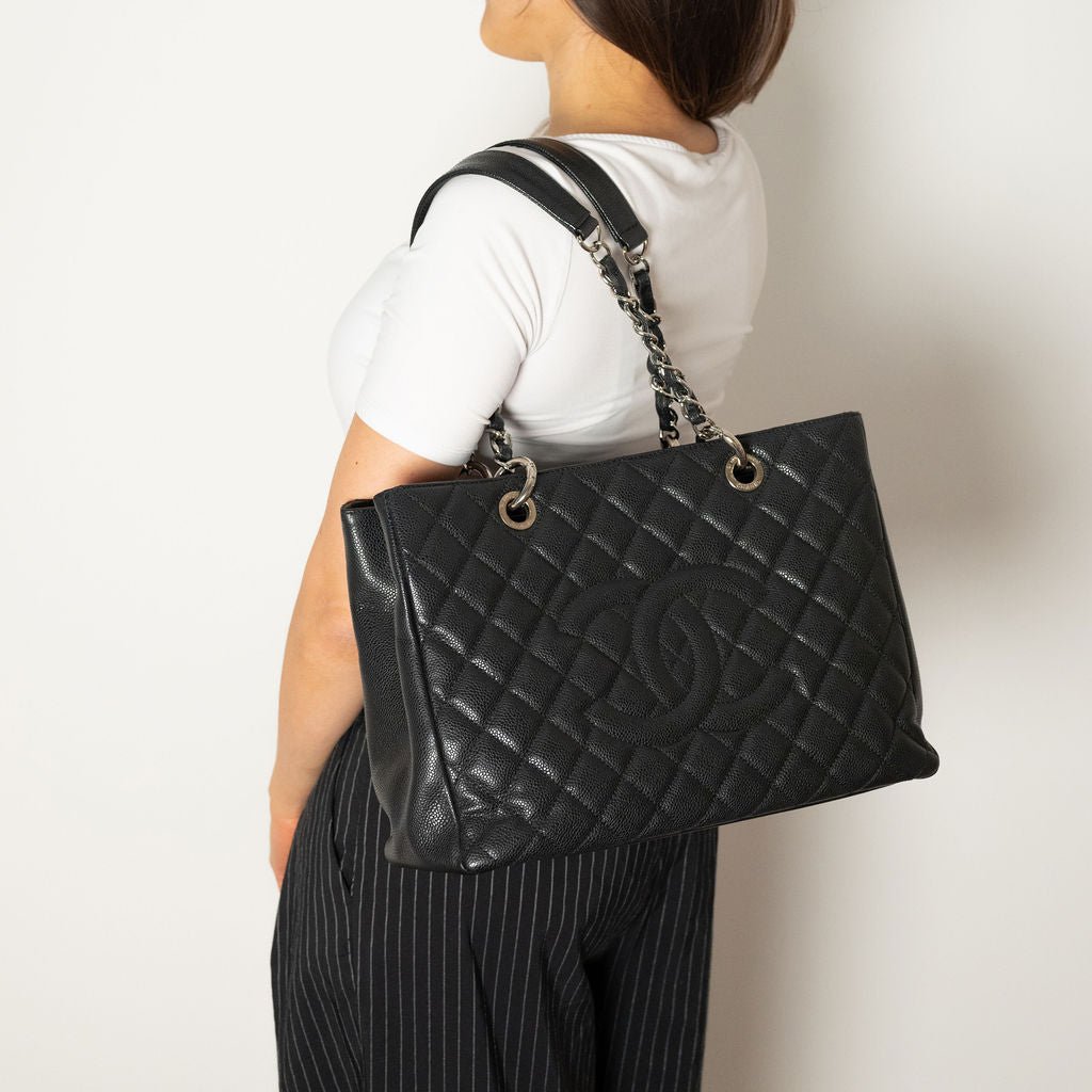 Second hand Chanel GST Quilted Caviar Leather Shopper Bag Black - Tabita Bags