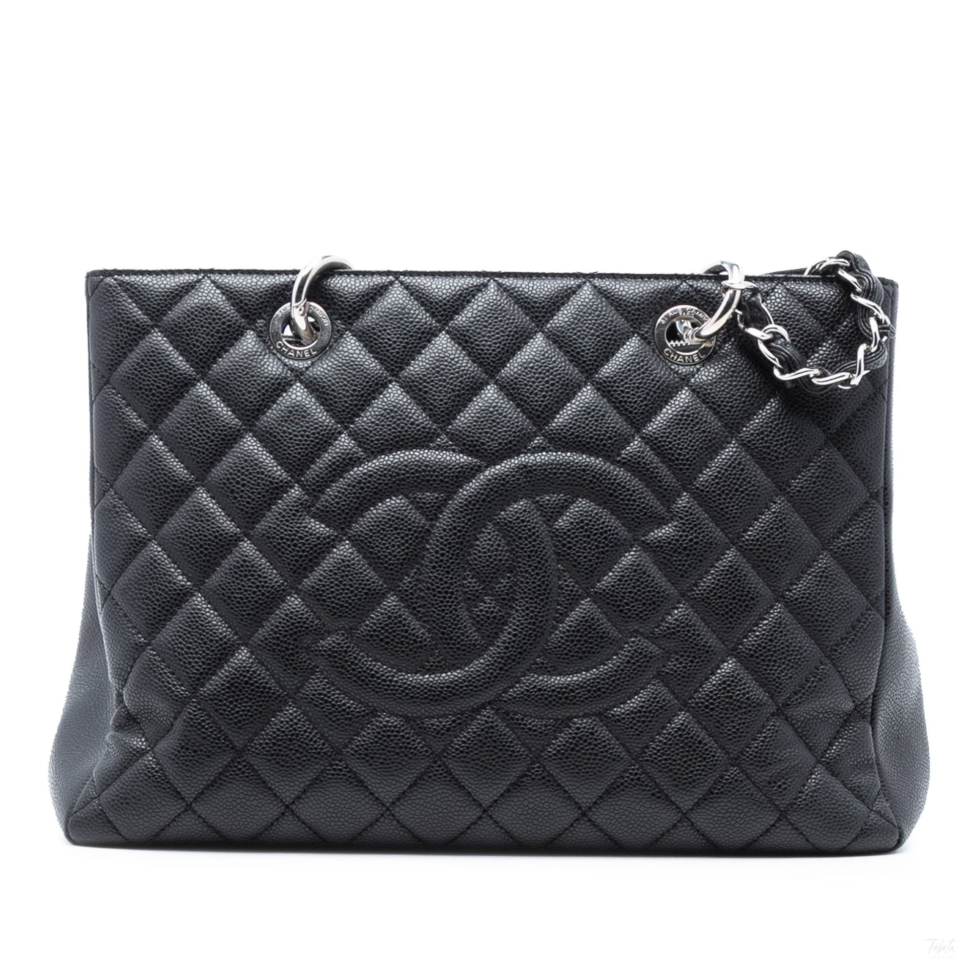 Second hand Chanel GST Quilted Caviar Leather Shopper Bag Black - Tabita Bags