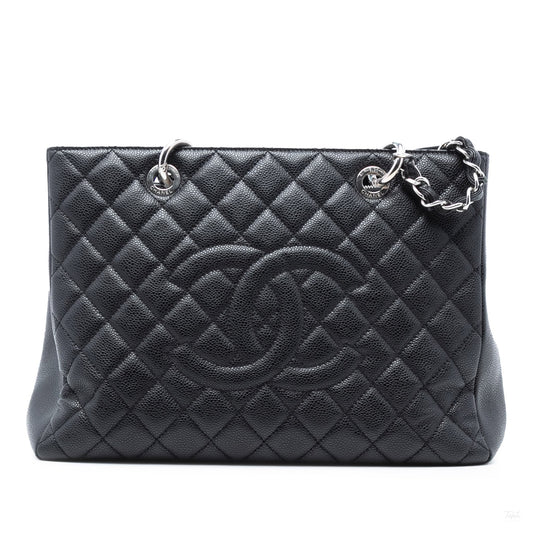 Second hand Chanel GST Quilted Caviar Leather Shopper Bag Black - Tabita Bags
