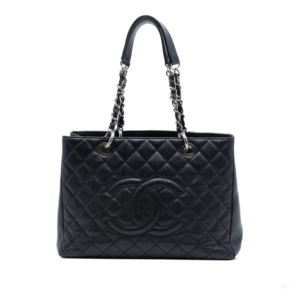 Second hand Chanel GST Quilted Caviar Leather Shopper Bag Black - Tabita Bags