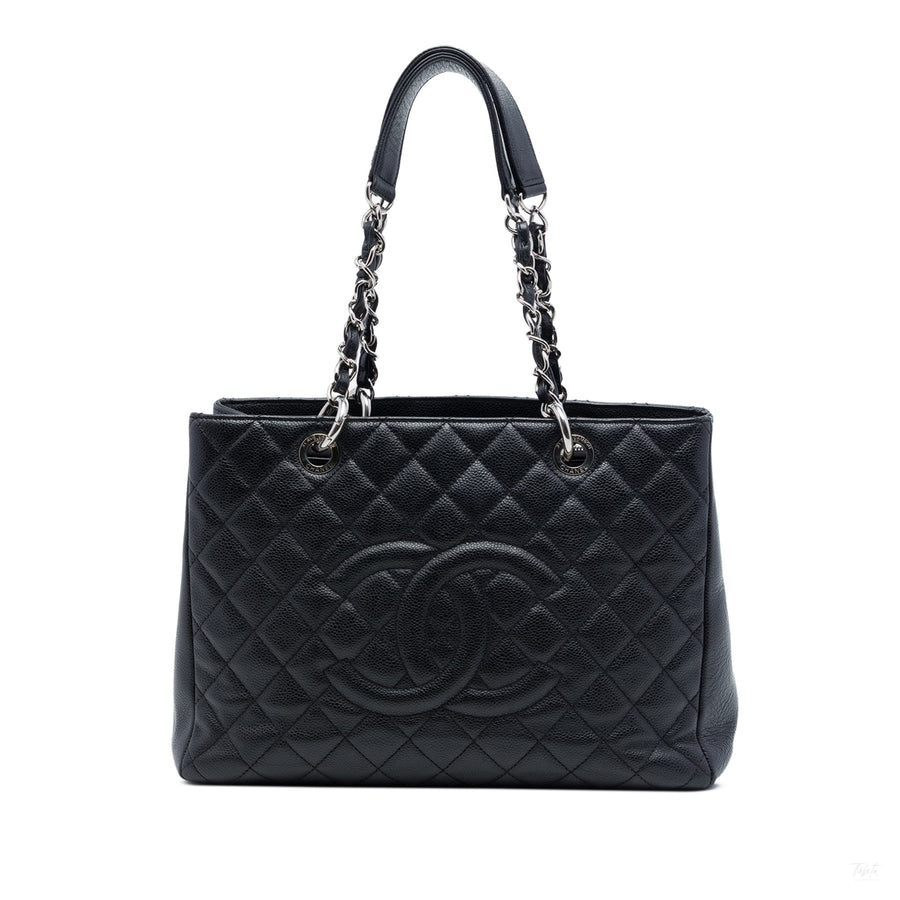 Second hand Chanel GST Quilted Caviar Leather Shopper Bag Black - Tabita Bags