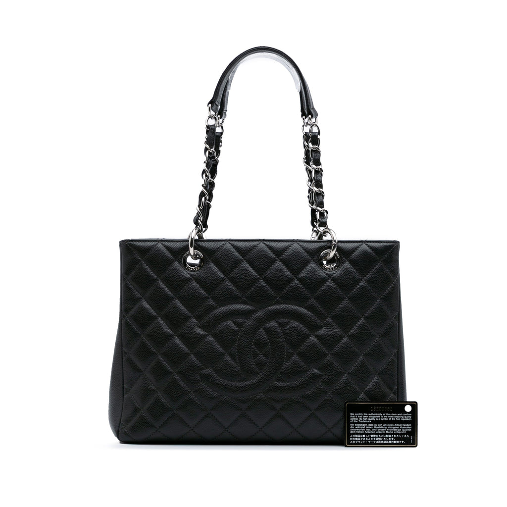 Second hand Chanel GST Quilted Caviar Leather Shopper Bag Black - Tabita Bags