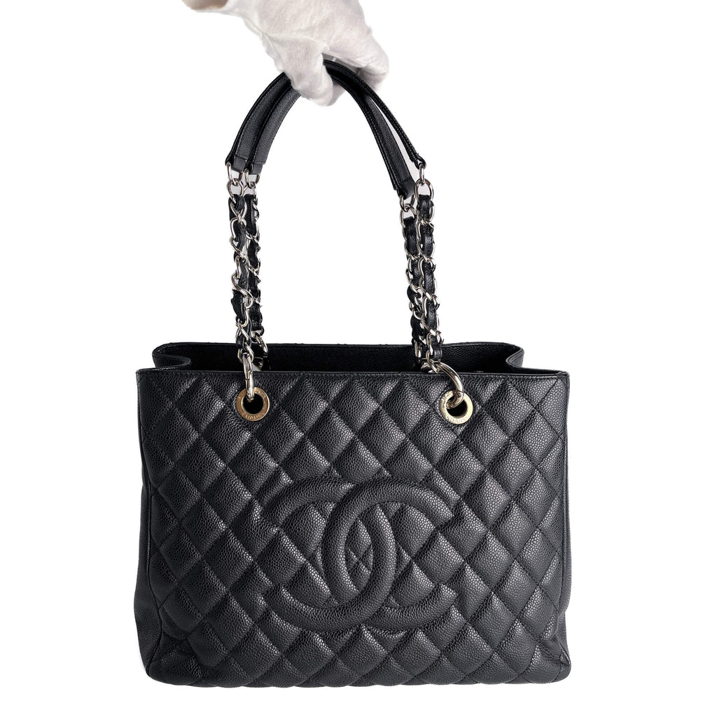 Second hand Chanel GST Quilted Caviar Leather Shopper Bag Black - Tabita Bags
