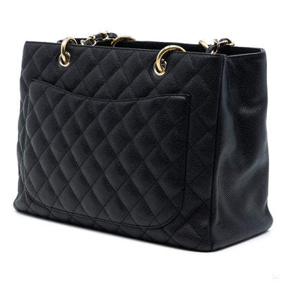 Second hand Chanel GST Quilted Caviar Leather Shopper Bag Black - Tabita Bags