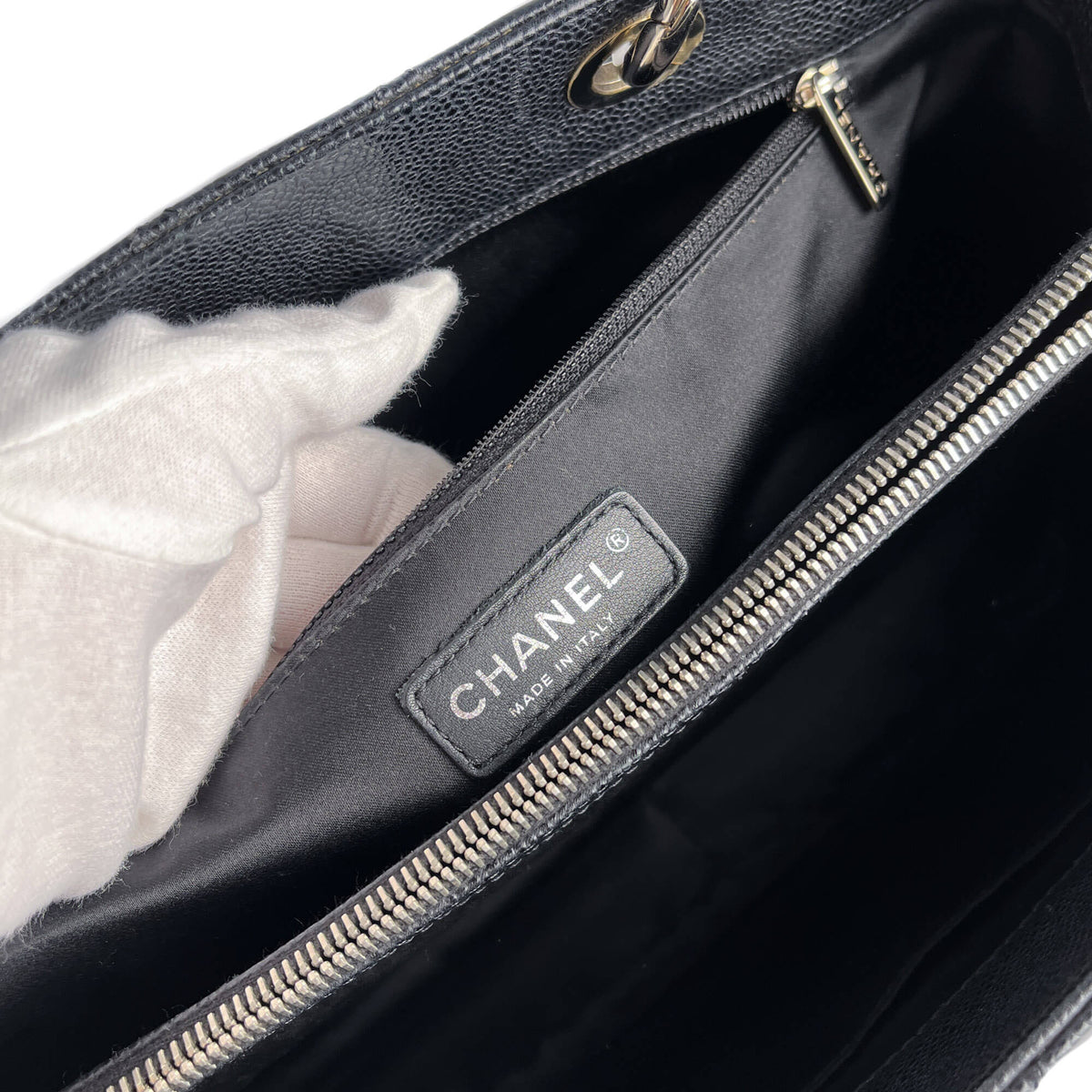Second hand Chanel GST Quilted Caviar Leather Shopper Bag Black - Tabita Bags