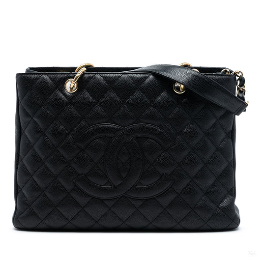 Second hand Chanel GST Quilted Caviar Leather Shopper Bag Black - Tabita Bags