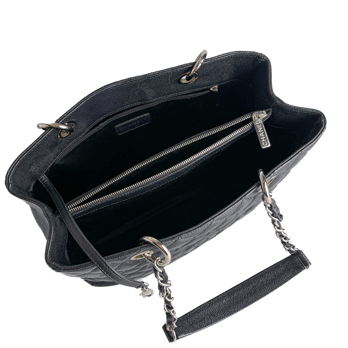 Second hand Chanel GST Quilted Caviar Leather Shopper Bag Black - Tabita Bags