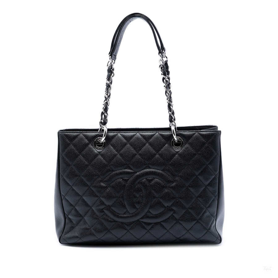 Second hand Chanel GST Quilted Caviar Leather Shopper Bag Black - Tabita Bags