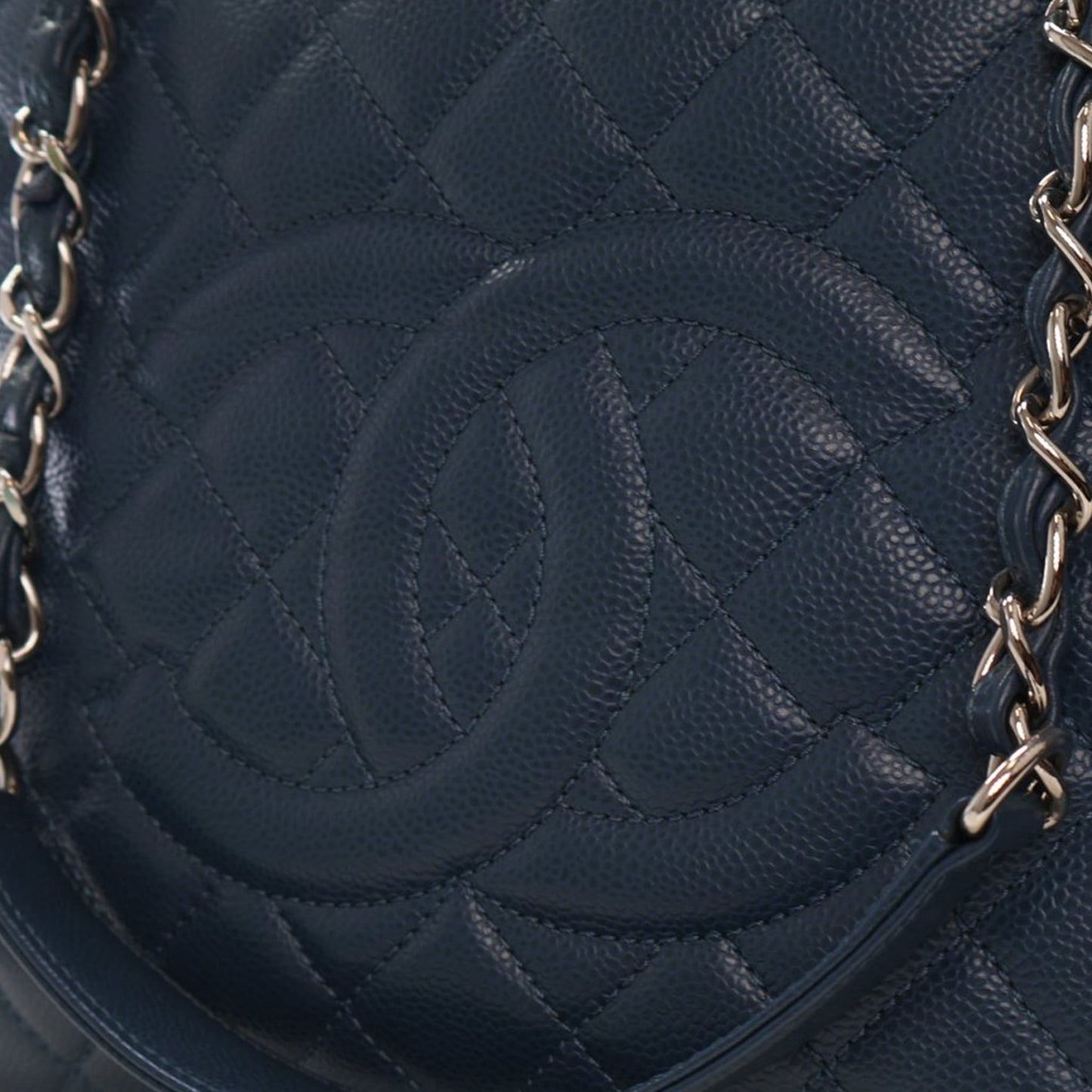 Second hand Chanel GST Quilted Caviar Leather Shopper Bag Blue - Tabita Bags