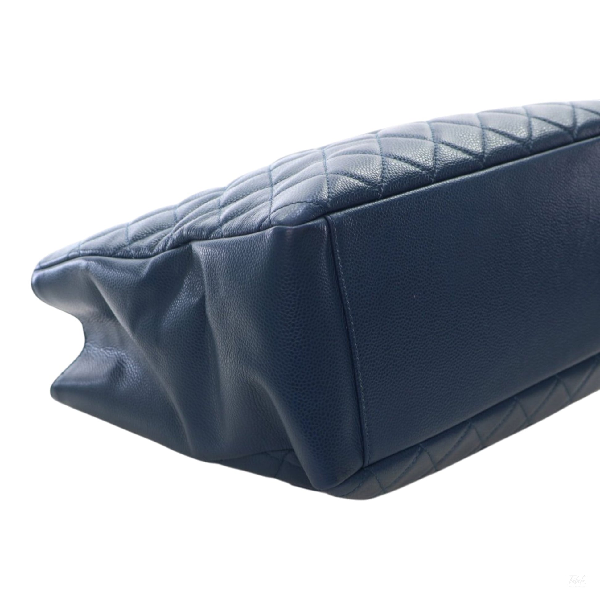 Second hand Chanel GST Quilted Caviar Leather Shopper Bag Blue - Tabita Bags