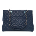 Second hand Chanel GST Quilted Caviar Leather Shopper Bag Blue - Tabita Bags
