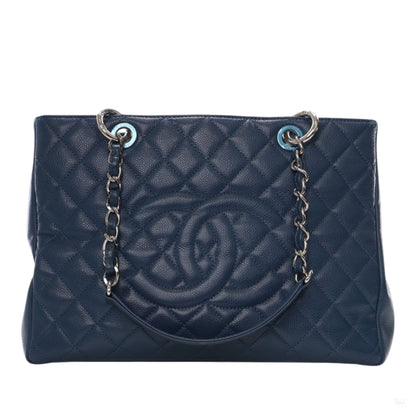 Second hand Chanel GST Quilted Caviar Leather Shopper Bag Blue - Tabita Bags