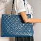 Second hand Chanel GST Quilted Caviar Leather Shopper Bag Blue - Tabita Bags