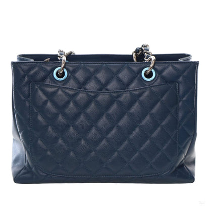 Second hand Chanel GST Quilted Caviar Leather Shopper Bag Blue - Tabita Bags