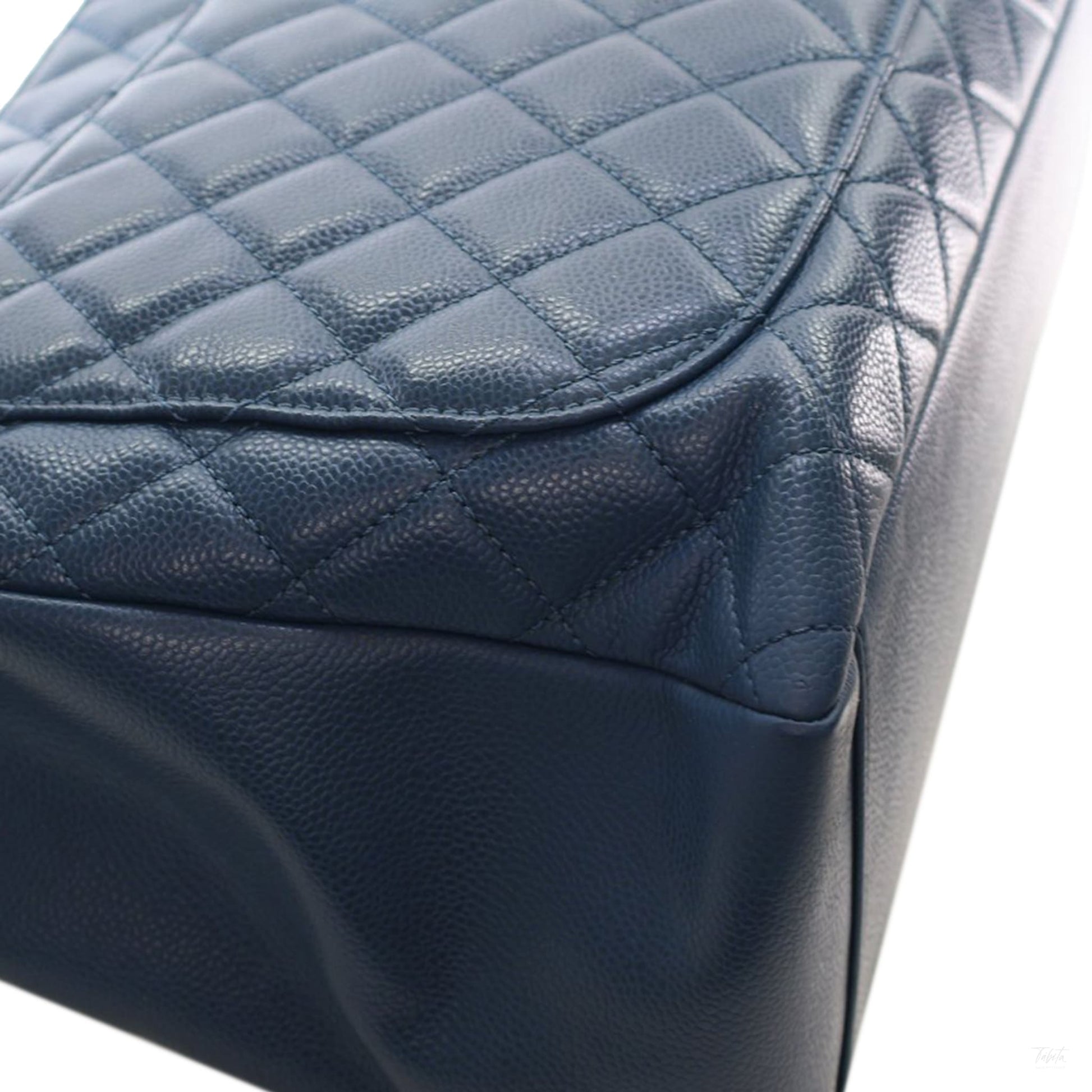 Second hand Chanel GST Quilted Caviar Leather Shopper Bag Blue - Tabita Bags