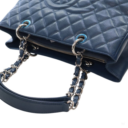 Second hand Chanel GST Quilted Caviar Leather Shopper Bag Blue - Tabita Bags