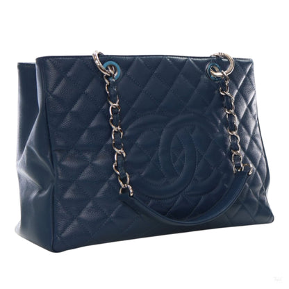 Second hand Chanel GST Quilted Caviar Leather Shopper Bag Blue - Tabita Bags