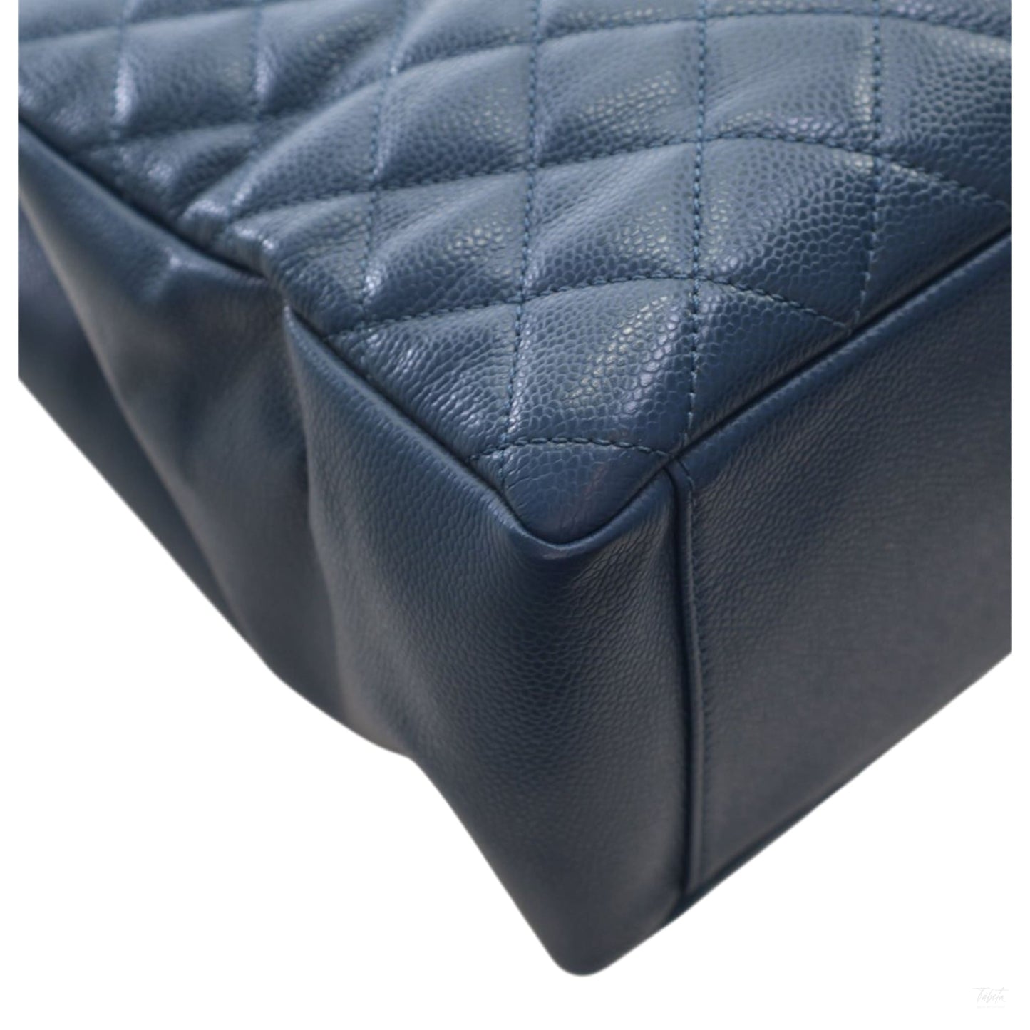 Second hand Chanel GST Quilted Caviar Leather Shopper Bag Blue - Tabita Bags