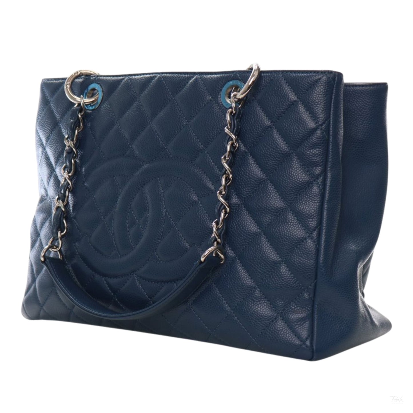 Second hand Chanel GST Quilted Caviar Leather Shopper Bag Blue - Tabita Bags