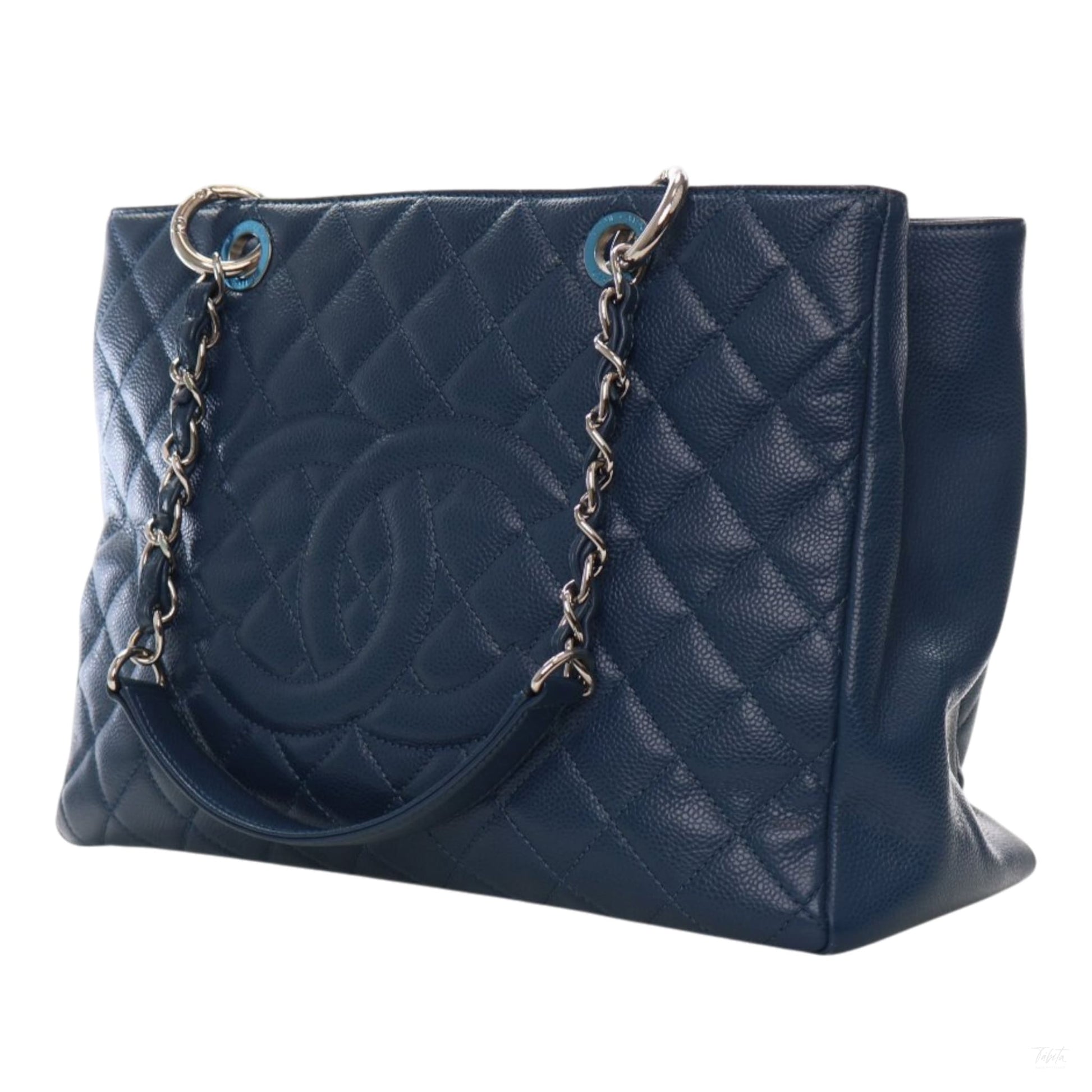 Second hand Chanel GST Quilted Caviar Leather Shopper Bag Blue - Tabita Bags