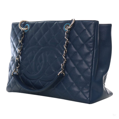 Second hand Chanel GST Quilted Caviar Leather Shopper Bag Blue - Tabita Bags